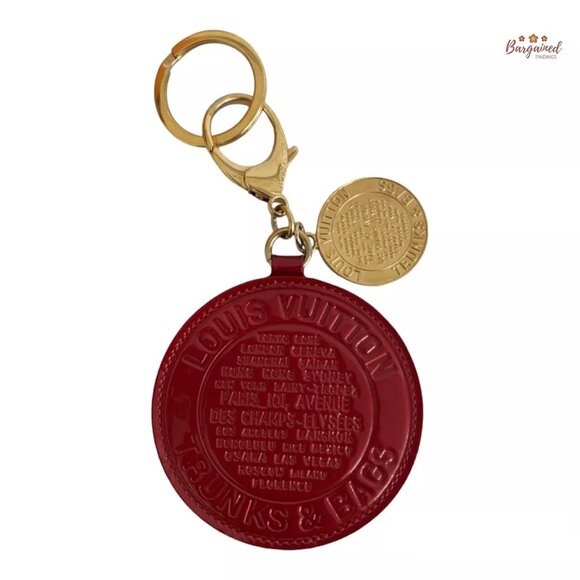 Authentic LOUIS VUITTON Red Gold Trunks & Bags Key Chain Bag Charms